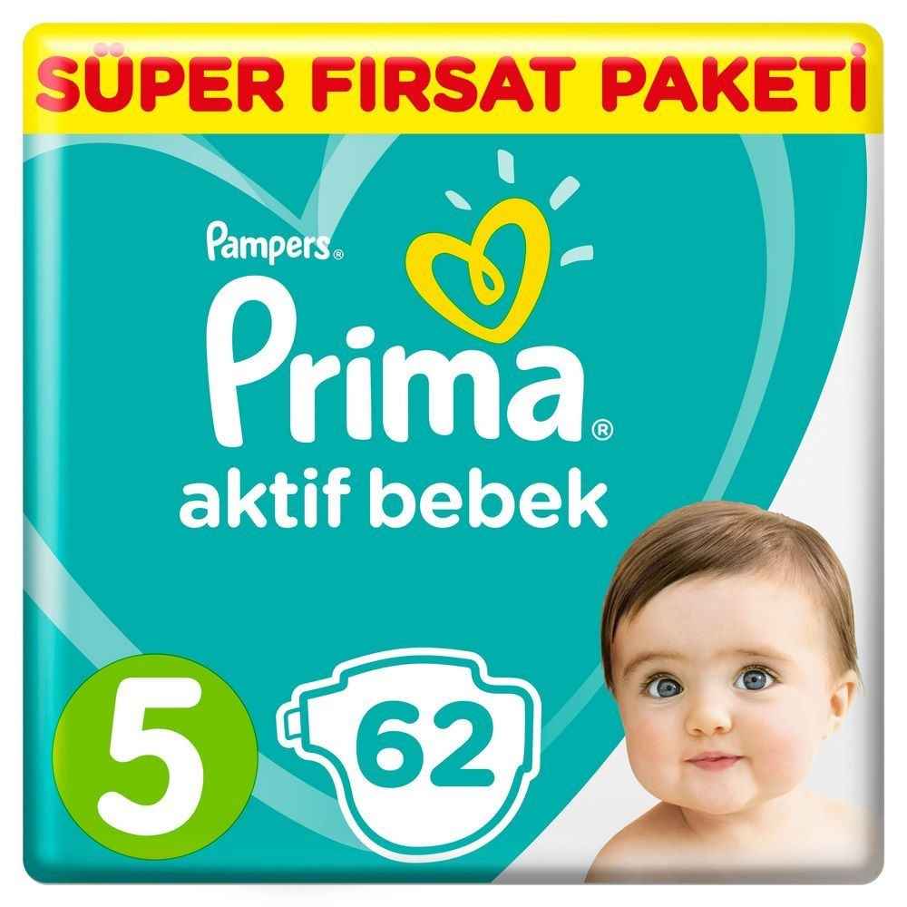 Prima Bebek Bezi Aktif Bebek Mega Fırsat Paketi 5 Beden 62 Adet 