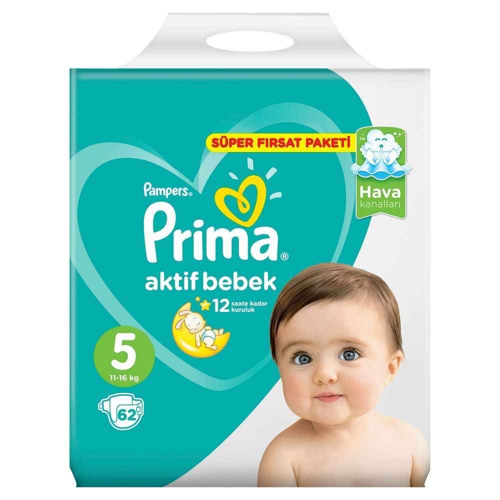 Prima Bebek Bezi Aktif Bebek Mega Fırsat Paketi 5 Beden 62 Adet 