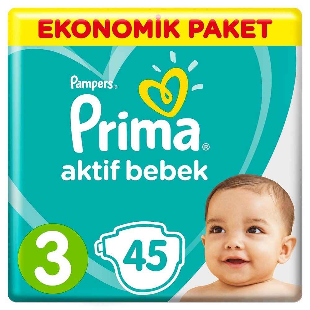 Prima Bebek Bezi Aktif Bebek Midi Ekonomik Paket 3 Beden 45 Adet 