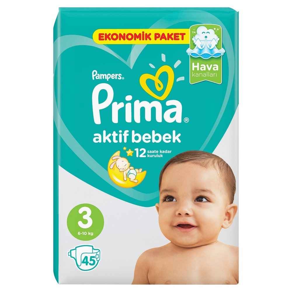 Prima Bebek Bezi Aktif Bebek Midi Ekonomik Paket 3 Beden 45 Adet 