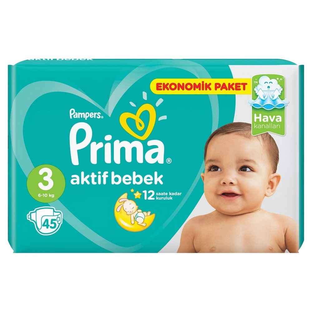 Prima Bebek Bezi Aktif Bebek Midi Ekonomik Paket 3 Beden 45 Adet 