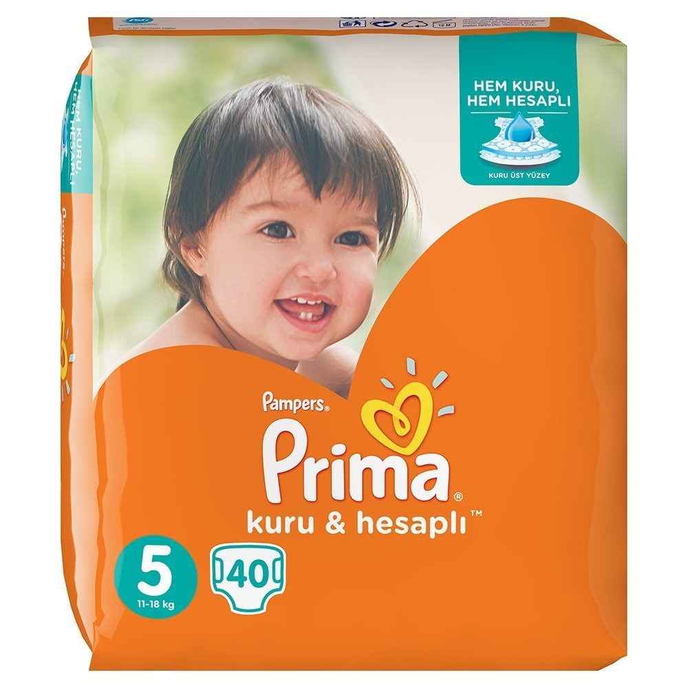 Prima Bebek Bezi Kuru ve Hesaplı 5 Beden Junior MegaPaket 40 Adet 