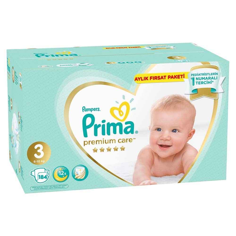 Prima Bebek Bezi Premium Care 3 Beden Midi Paket 184 Adet 