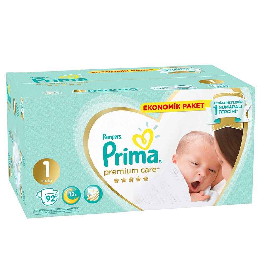 Prima Bebek Bezi Premium Care 1 Beden Yenidoğan Jumbo Paket 92'li 