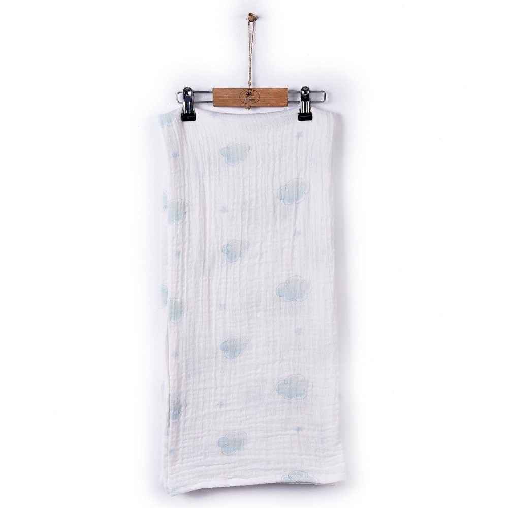 Kitikate Organik Emprime Müslin Battaniye S67484 Mavi