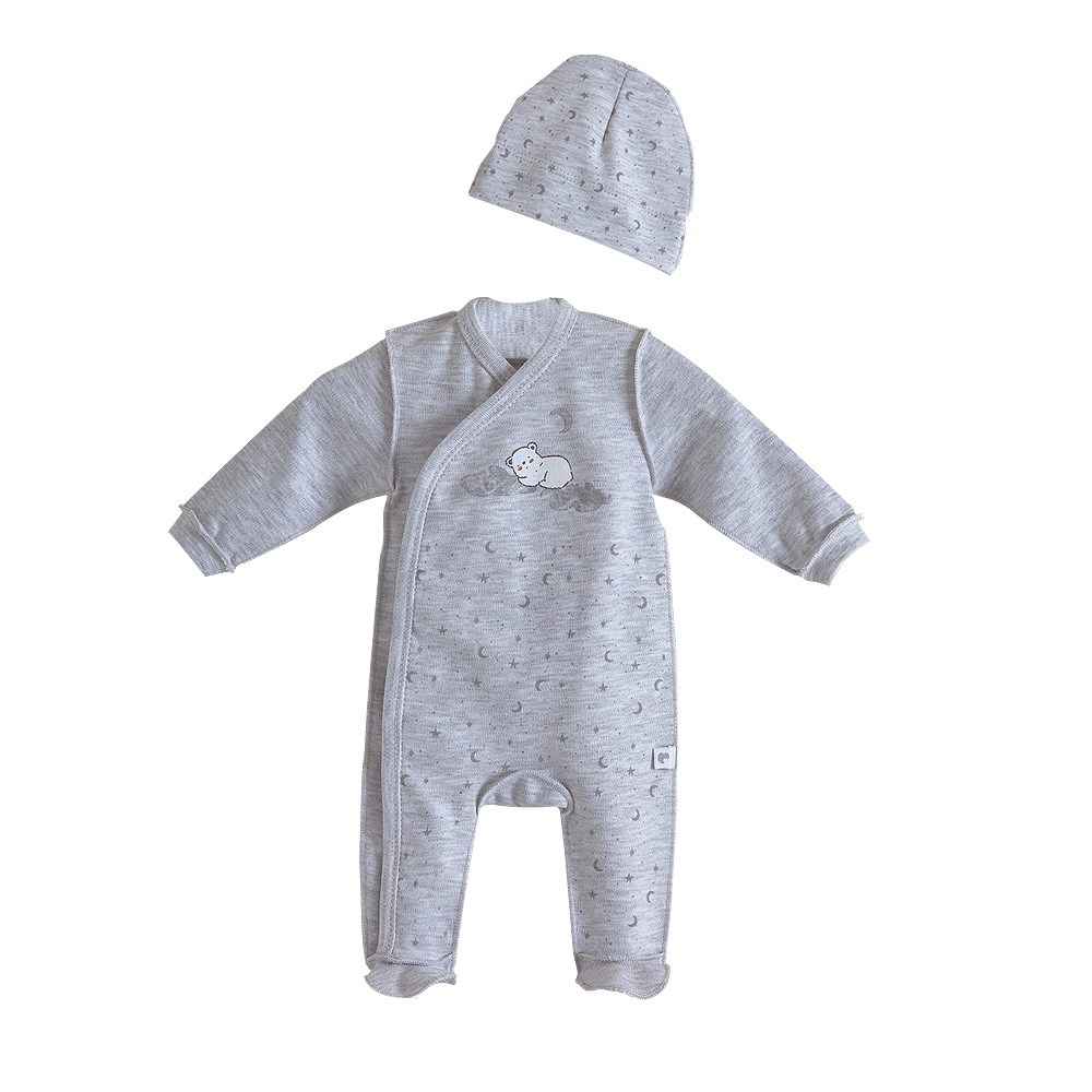 Caramell Prematüre Bebek Tulumu TE4678 Gri-Melanj