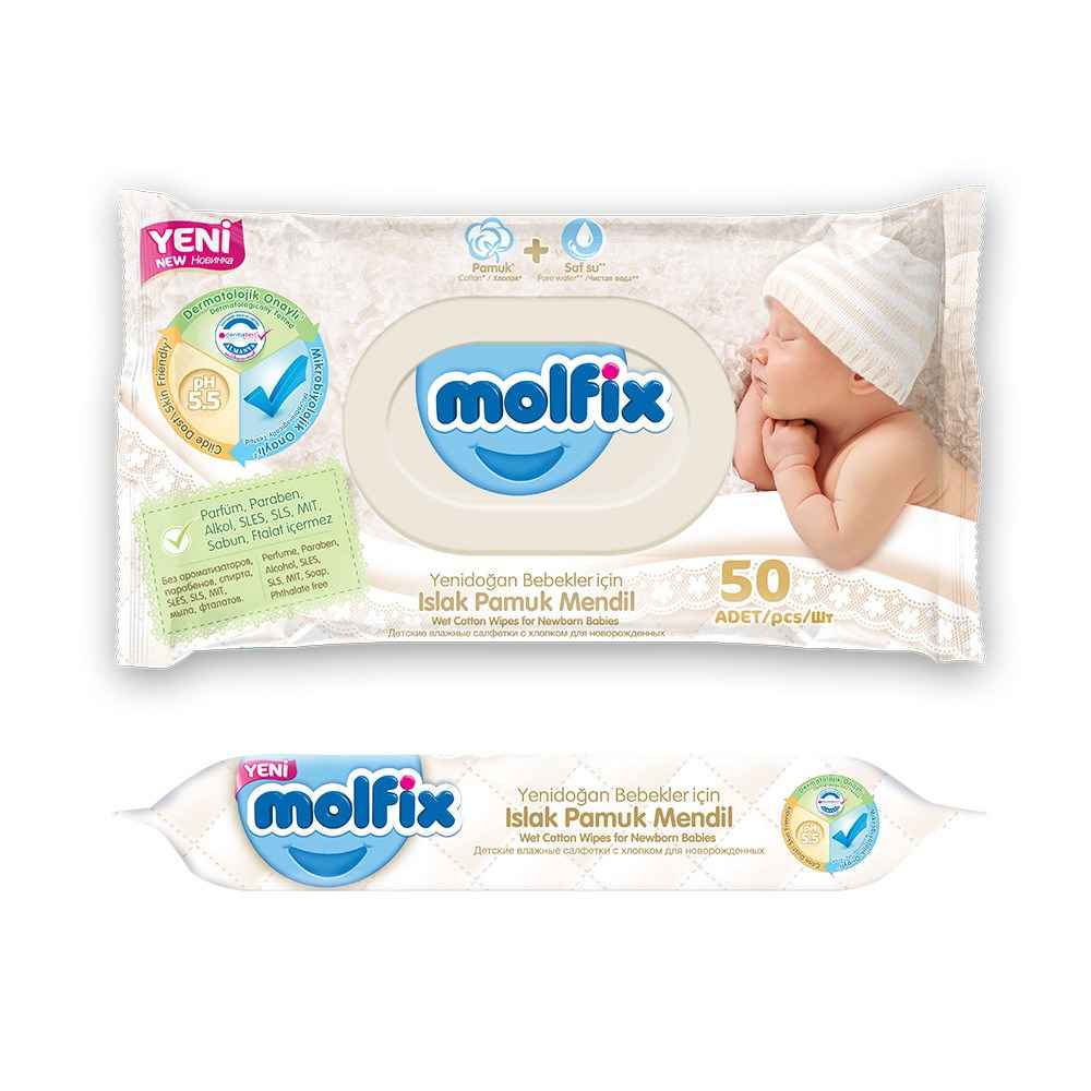 Molfix Yenidoğan Islak Pamuk Mendil 50 Adet 