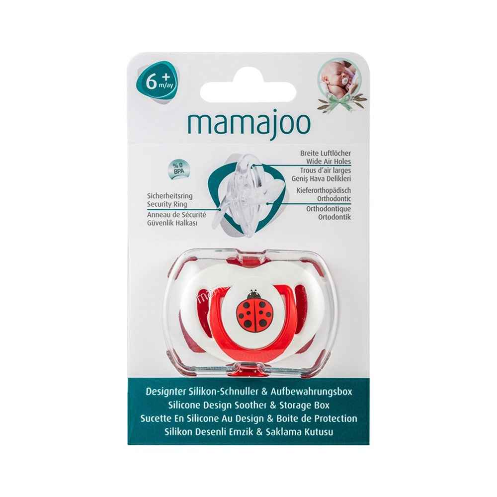 Mamajoo Saklama Kutulu Ortodontik Silikon Emzik 6+Ay Kırmızı