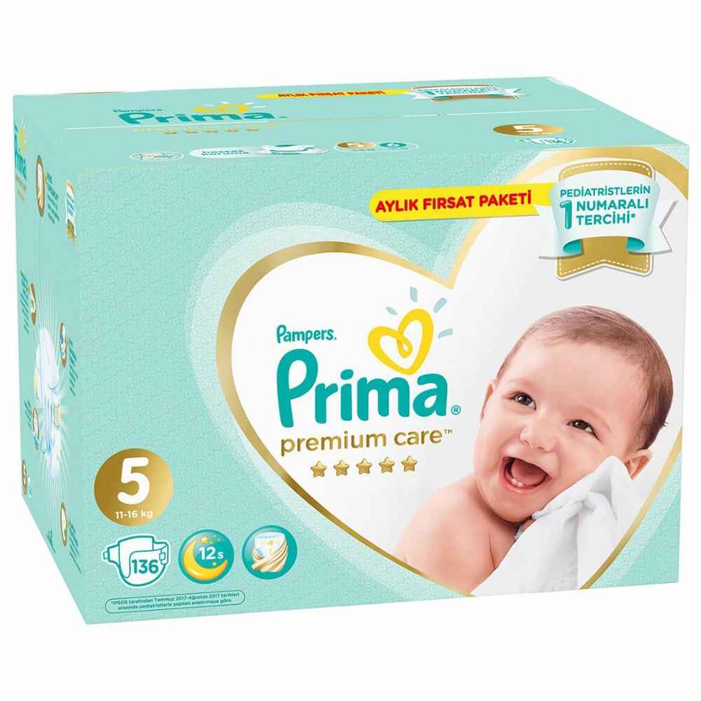 Prima Bebek Bezi Premium Care 5 Beden Aylık Pkt 136'lı 