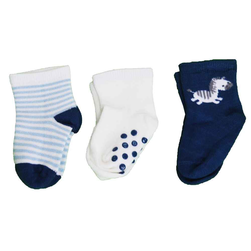 Petit Minou 3'lu Soket Bebek Çorabı 2024 Beyaz-Mavi
