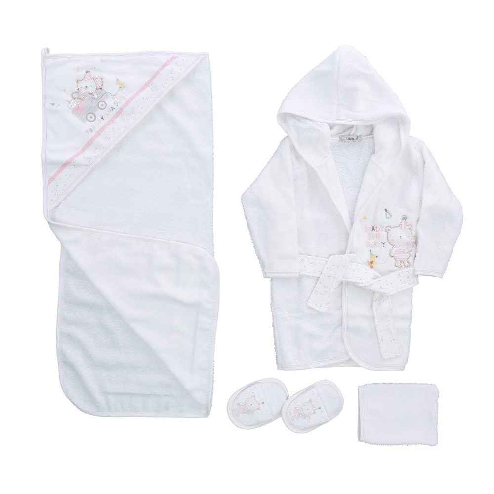 Bebitof Uykucu Ayıcık Bebek Bornoz Seti 3219 Krem-Pembe