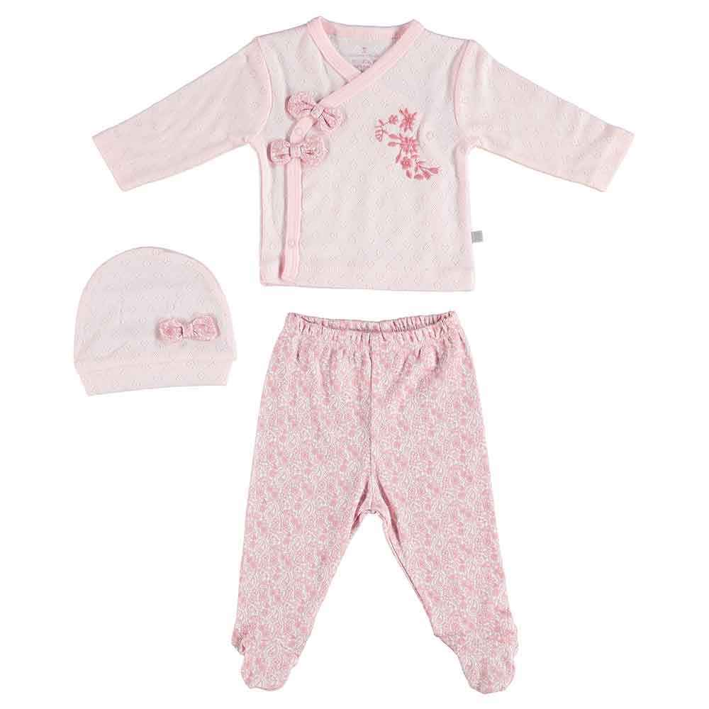 Bibaby Pink Flowers 3'lü Bebek Zıbın Seti 73119 Pembe