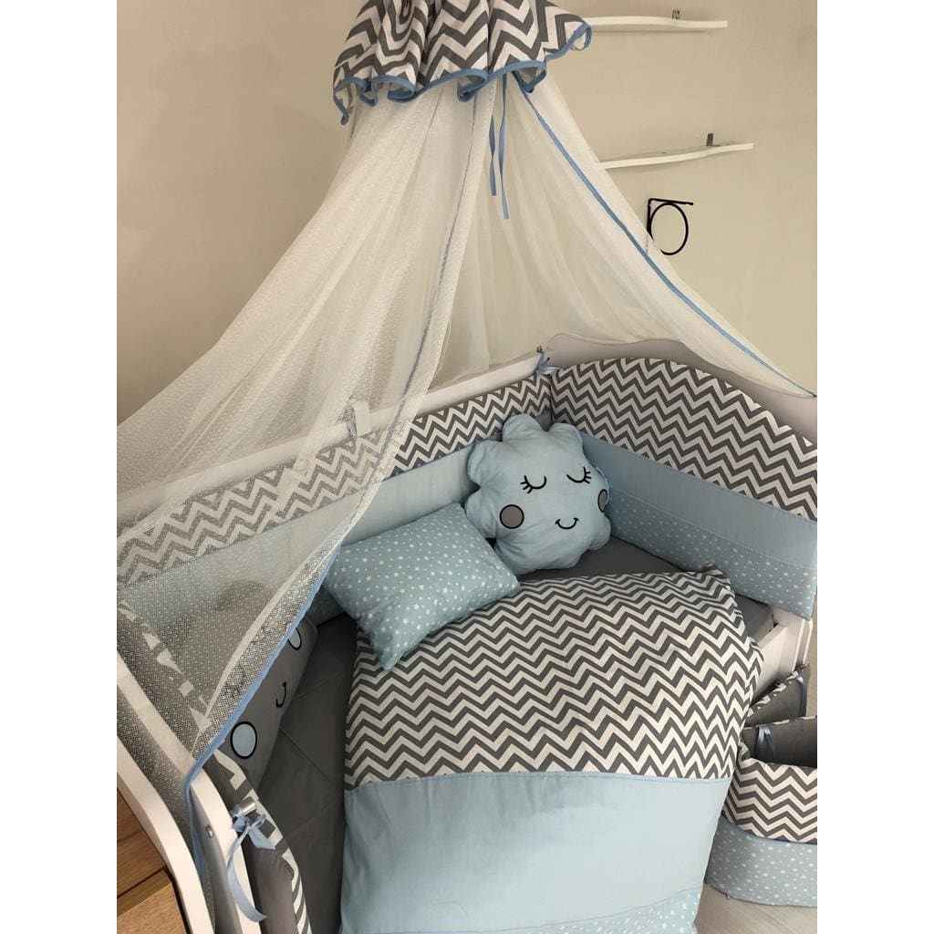 Mini Baby Figürlü Bebek Uyku Seti 10 Parça 75x130 cm Mavi