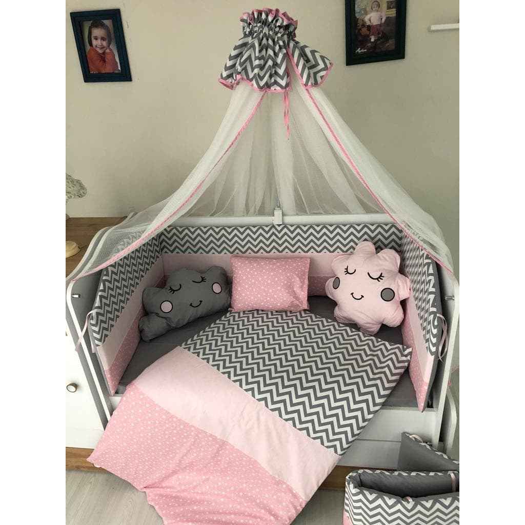 Mini Baby Figürlü Bebek Uyku Seti 10 Parça 75x130 cm Pembe