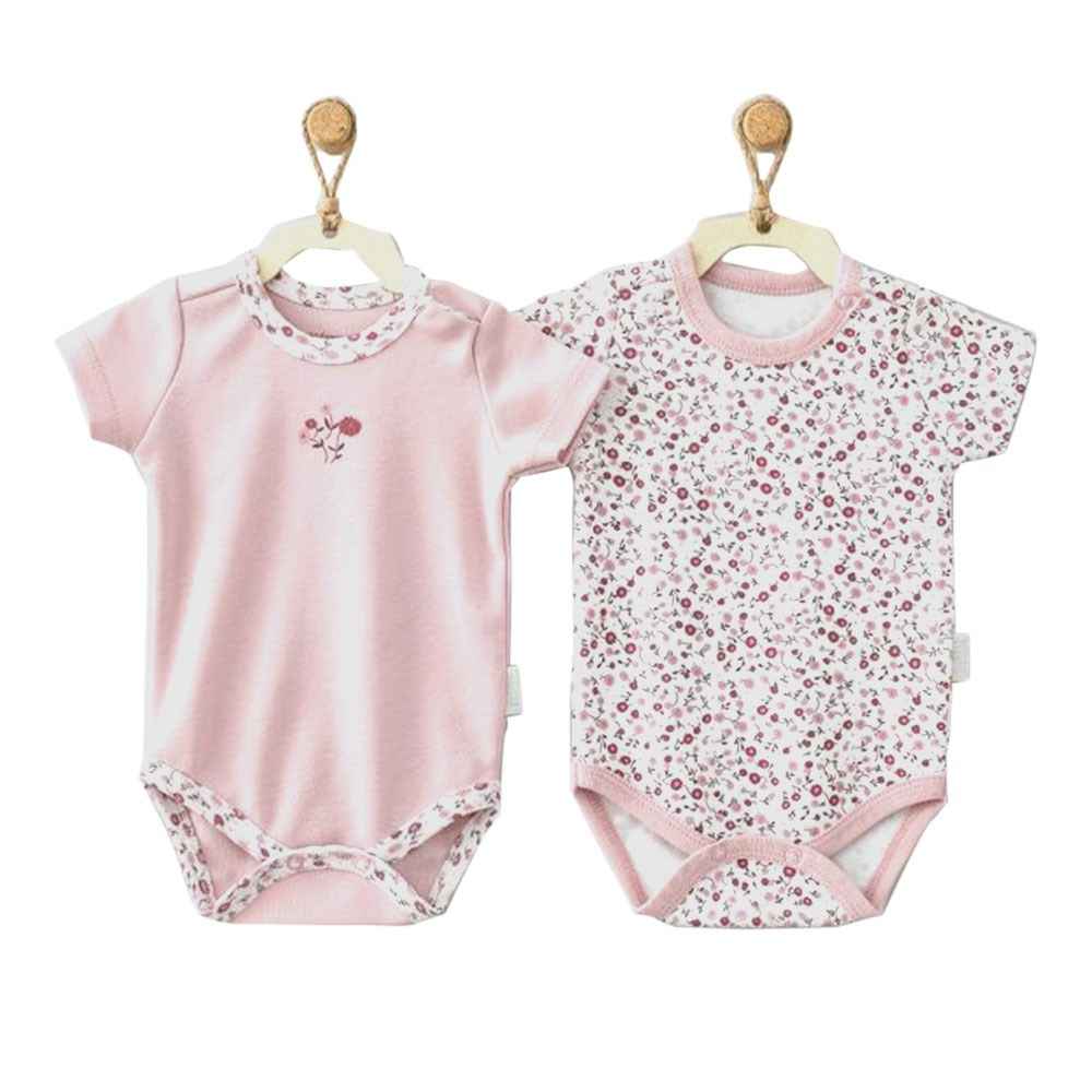 Andywawa Pink Flower Kısa Kollu 2'li Bebek Body AC9514 Pink