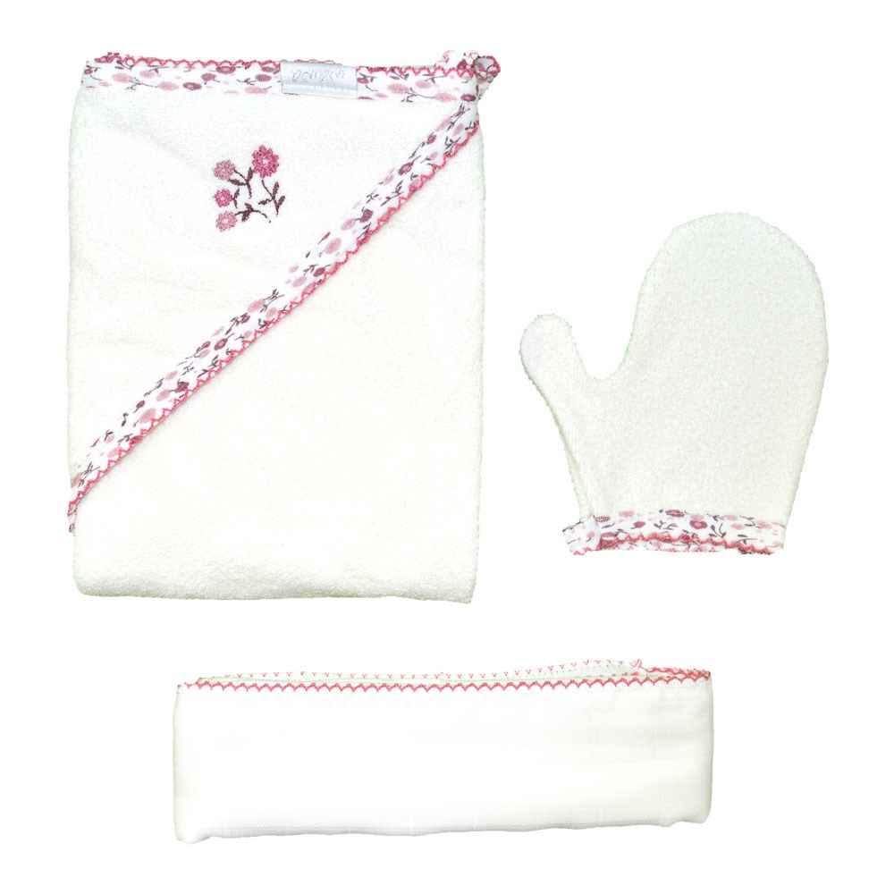 Andywawa Pink Flower Towel 3'lü Müslin Havlu Seti AC9519 Ekru
