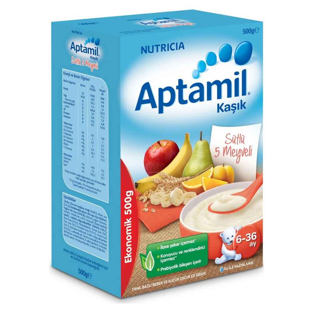 Aptamil Sütlü 5 Meyveli Kaşık Maması Eko Paket 500 gr 