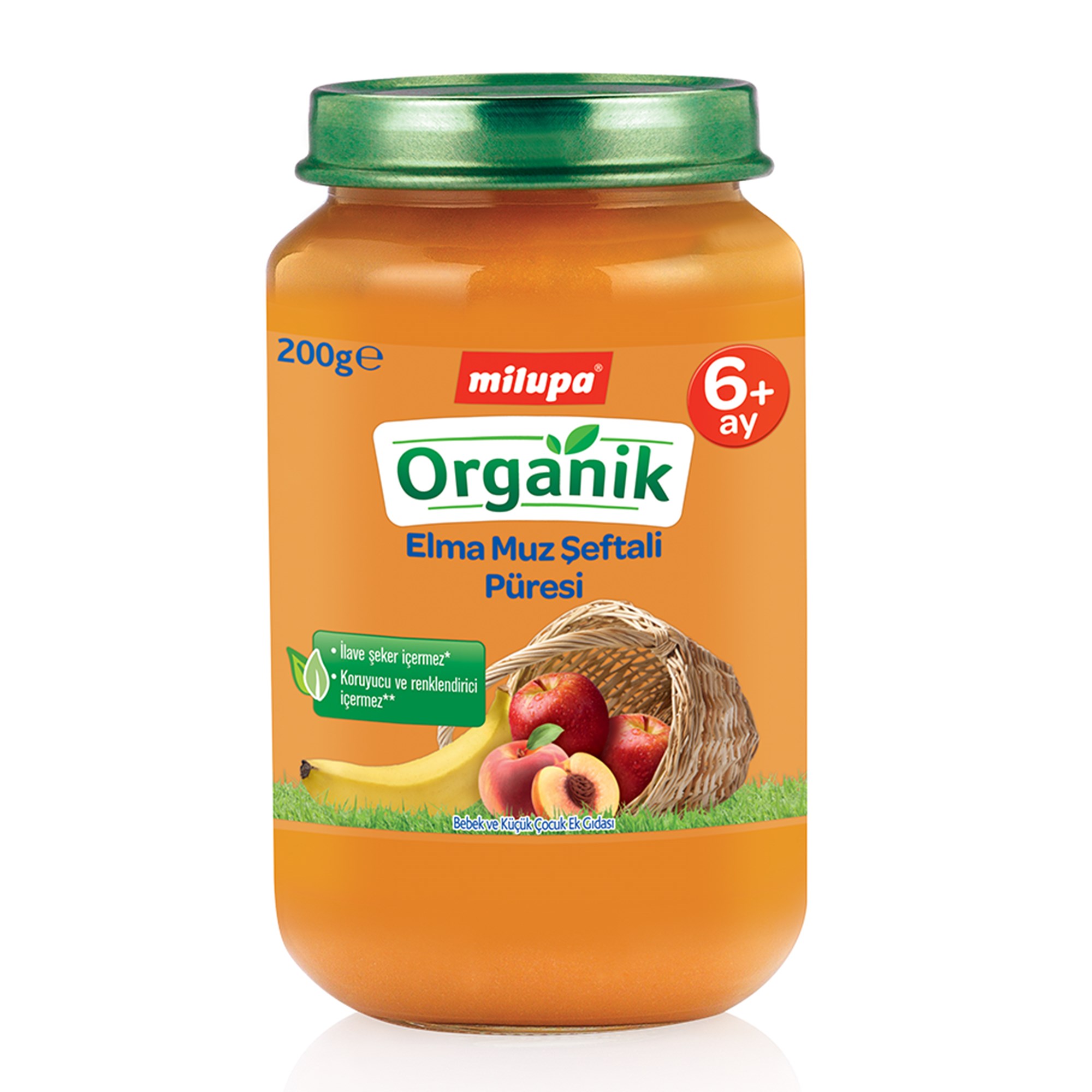 Milupa Organik Elma Muz Şeftali Püresi 200 g 6+ Ay 