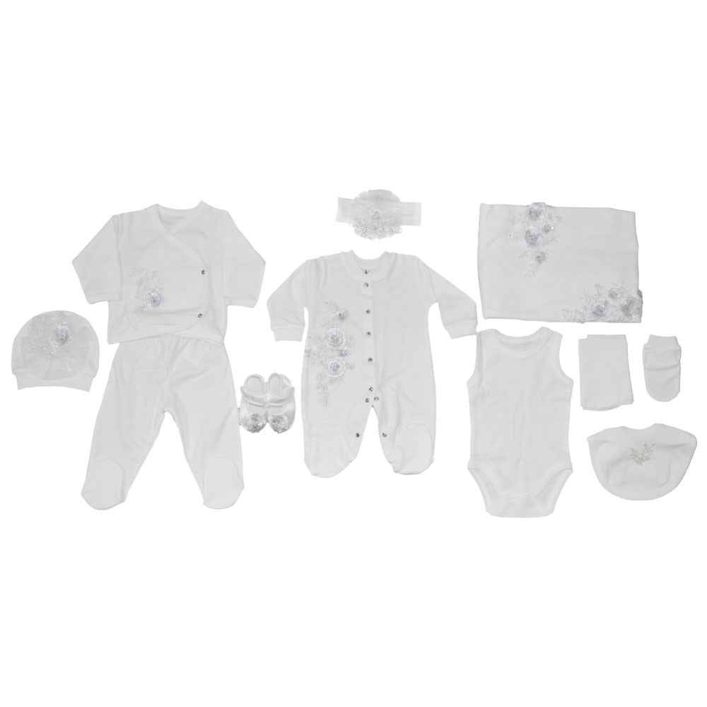 Eda Baby İthal Dantelli Hastane Çıkışı 11'li Set 1174 Krem