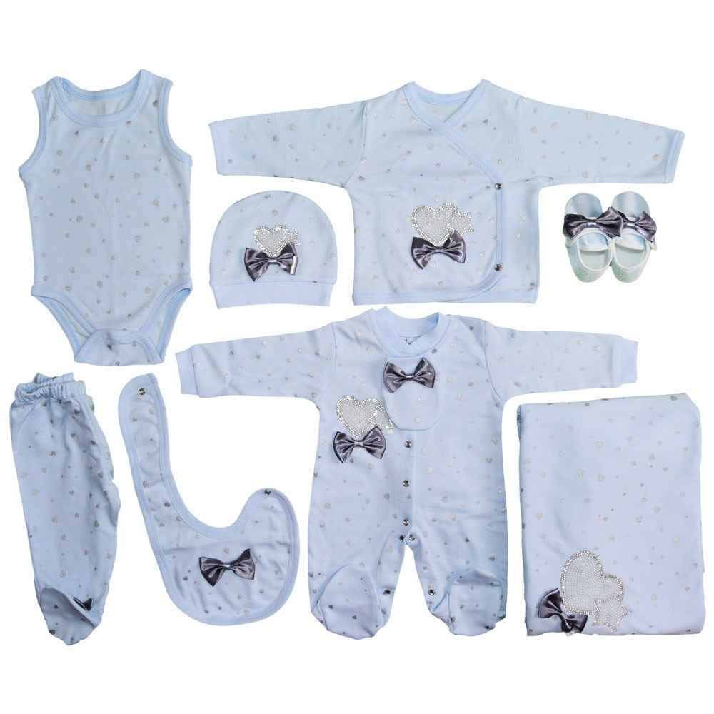 Eda Baby Kalp Baskılı Hastane Çıkışı 9'lu Set 7718 Mavi