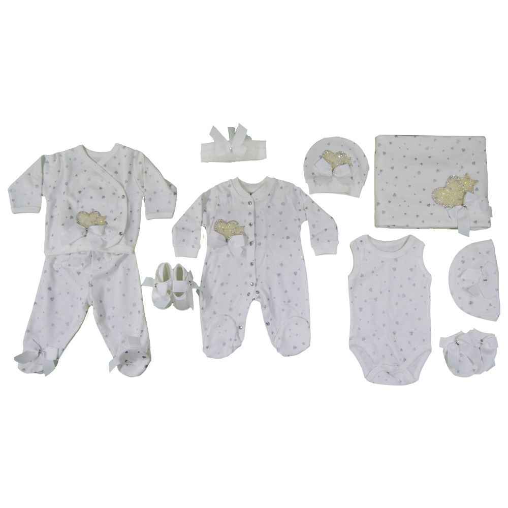 Eda Baby Kalp Baskılı Hastane Çıkışı 9'lu Set 7718 Krem