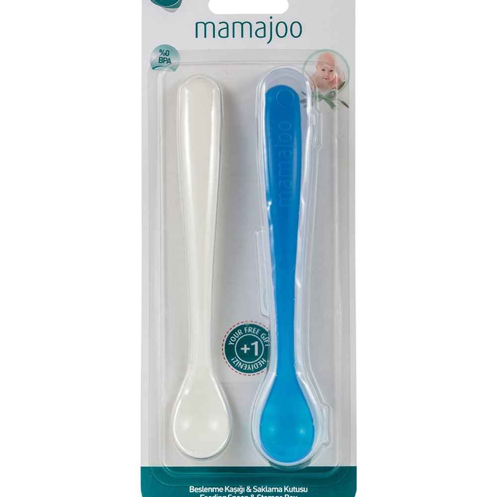 Mamajoo 2'li Beslenme Kaşığı   Saklama Kutusu Mavi