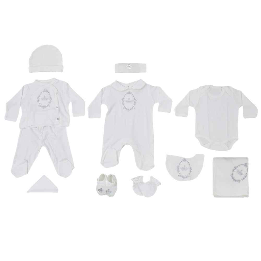 Eda Baby Nakışlı 10'lu Hastane Çıkış Seti Ekru