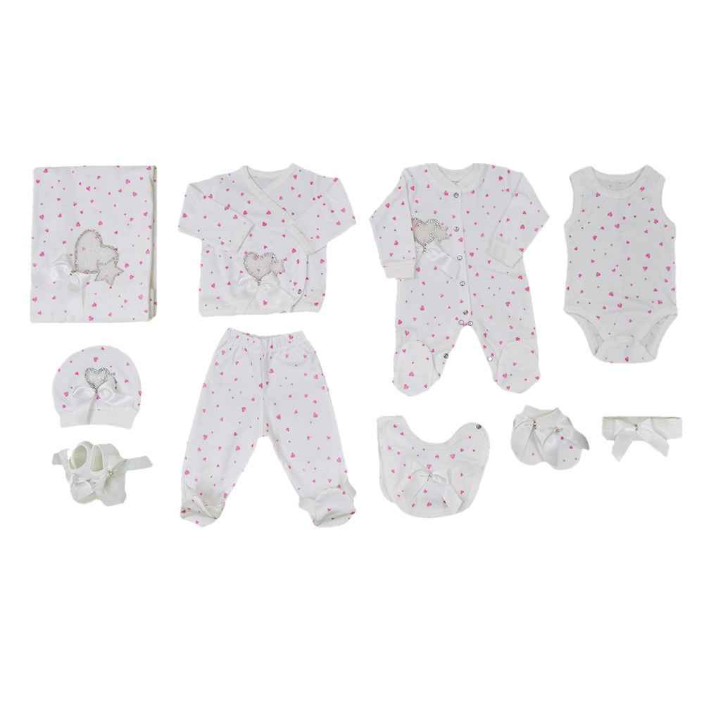 Eda Baby 7718 10'lu Bebek Hastane Çıkış Seti Beyaz-Pembe