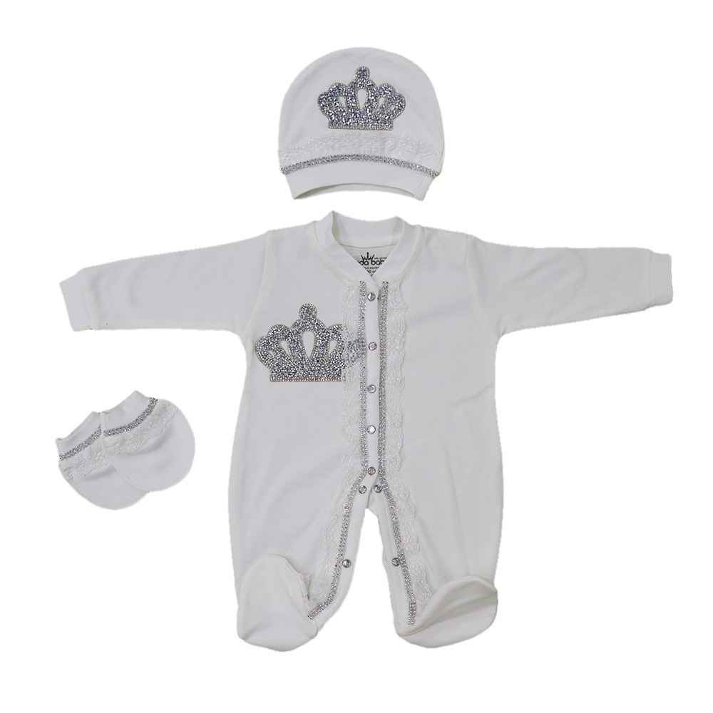Eda Baby Dantelli Taşlı Bebek Tulum Seti 1057 Ekru
