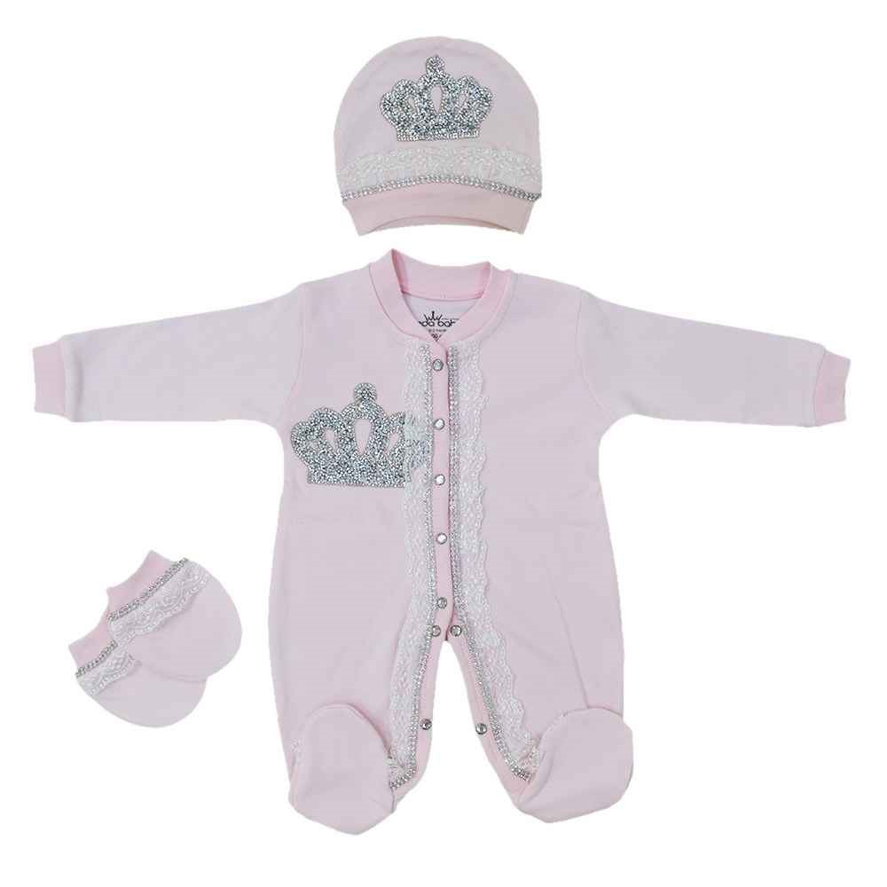 Eda Baby Dantelli Taşlı Bebek Tulum Seti 1057 Pembe