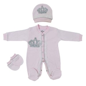 Eda Baby Dantelli Taşlı Bebek Tulum Seti 1057 Pembe