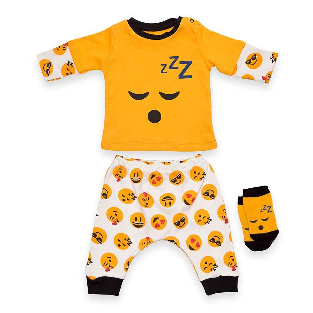 Babycool Emojili 3'lü Bebek Takımı 00259 Hardal