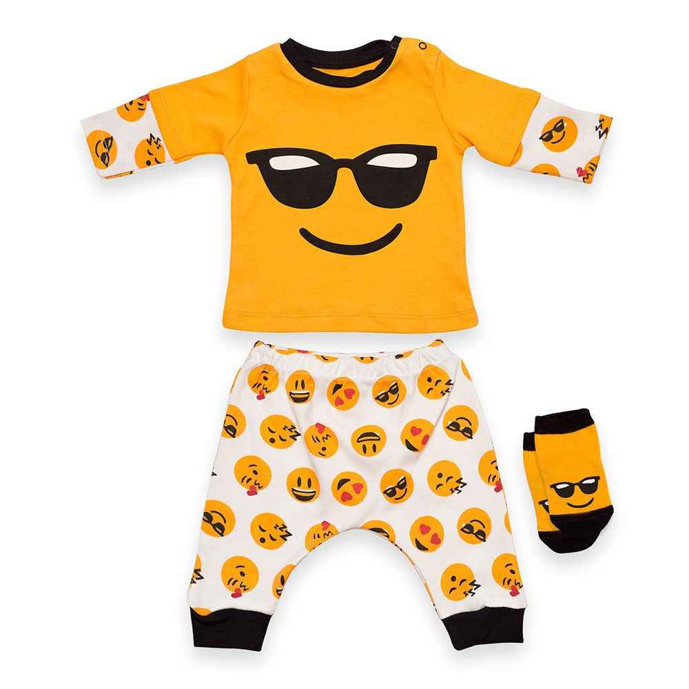 Babycool Emojili 3'lü Bebek Takımı 00259 Hardal