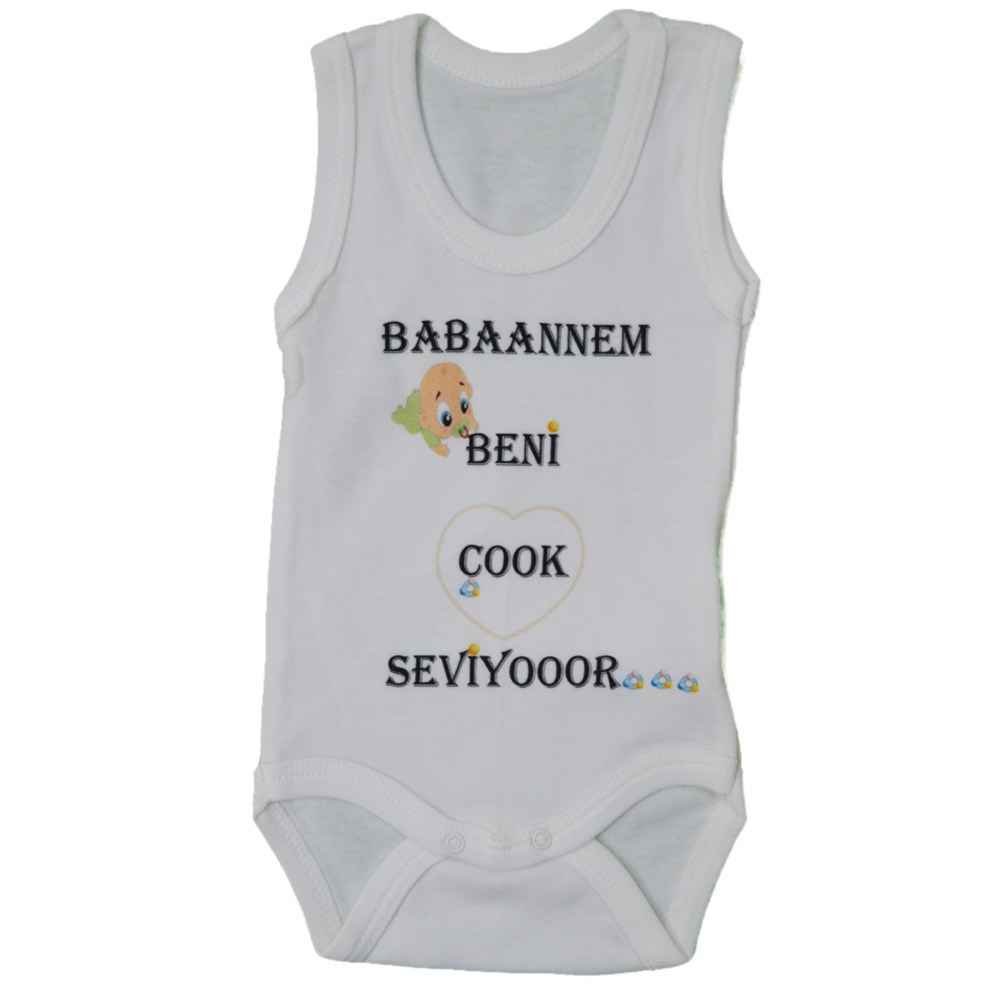 Sebi Bebe 5905 Baskılı Atlet Bebek Body Krem