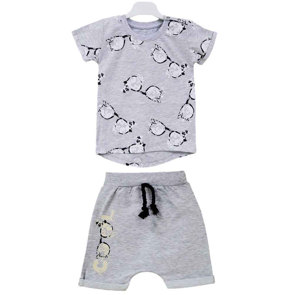 Babycool Baskılı Kısa Kollu 2'li Bebek Takımı KMB17 Gri-Melanj