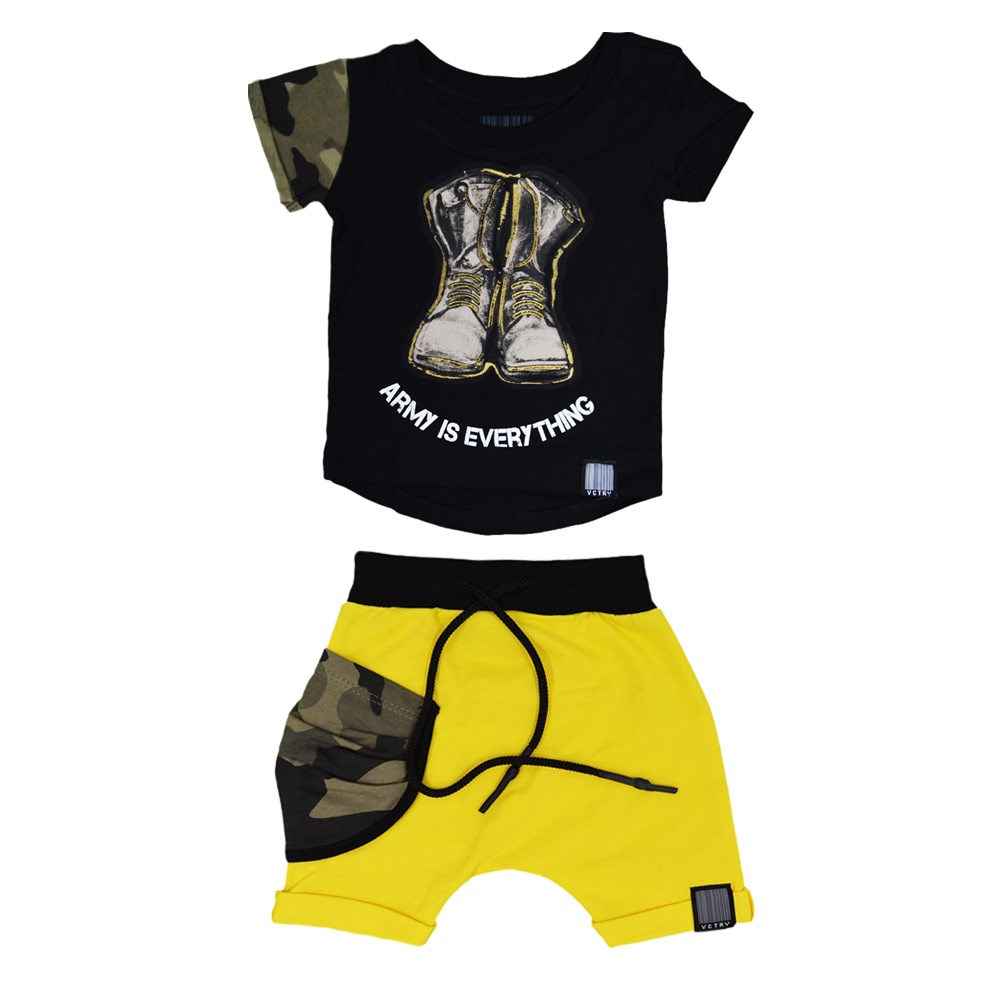 Victory Baskılı Kısa Kollu 2'li Bebek Takımı KMB23 Siyah