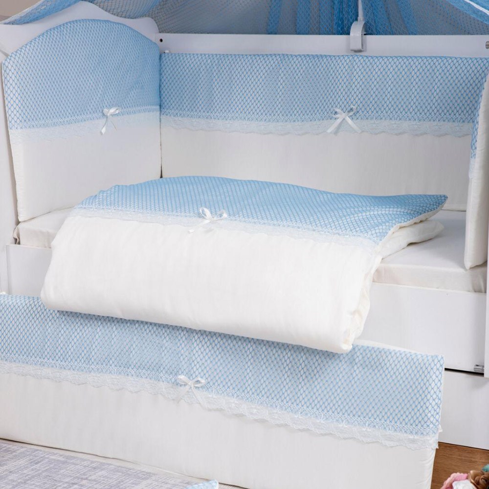 Mini Baby Fileli Bebek Uyku Seti 10 Parça 60x120 cm Mavi