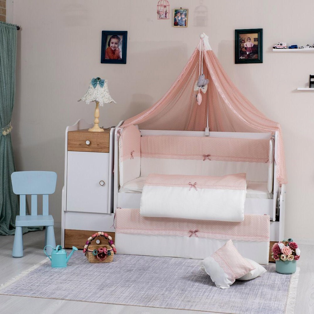 Mini Baby Fileli Bebek Uyku Seti 10 Parça 60x120 cm Pudra