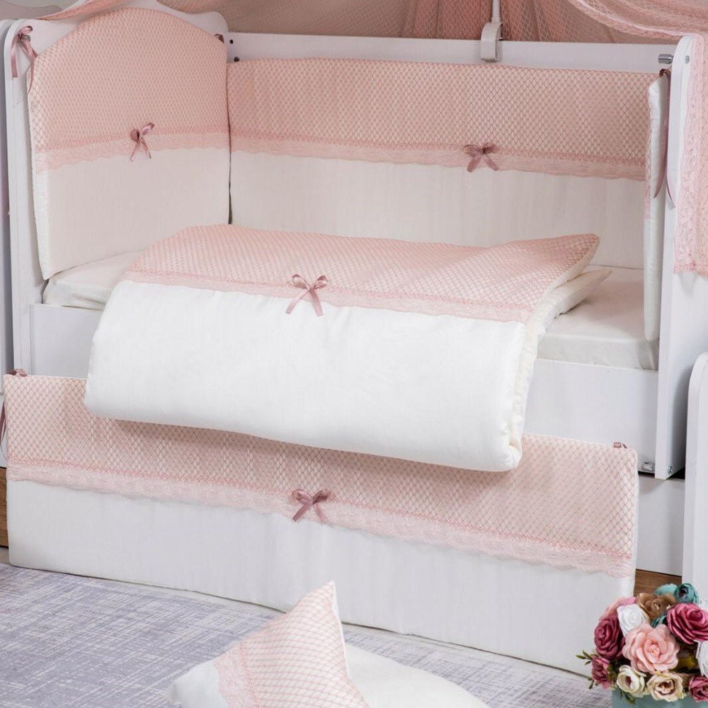 Mini Baby Fileli Bebek Uyku Seti 10 Parça 60x120 cm Pudra