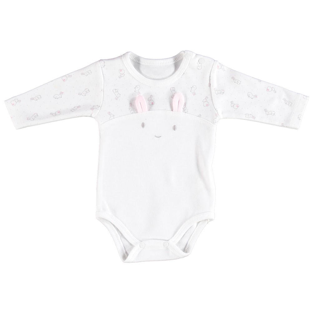 Bibaby Organik Uzun Kollu Bebek Body 56613 Ekru-Pembe