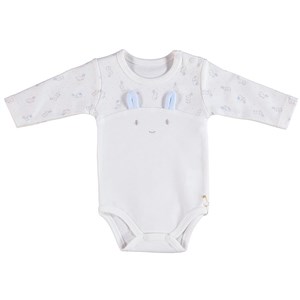 Bibaby Organik Uzun Kollu Bebek Body 56614 Ekru-Mavi