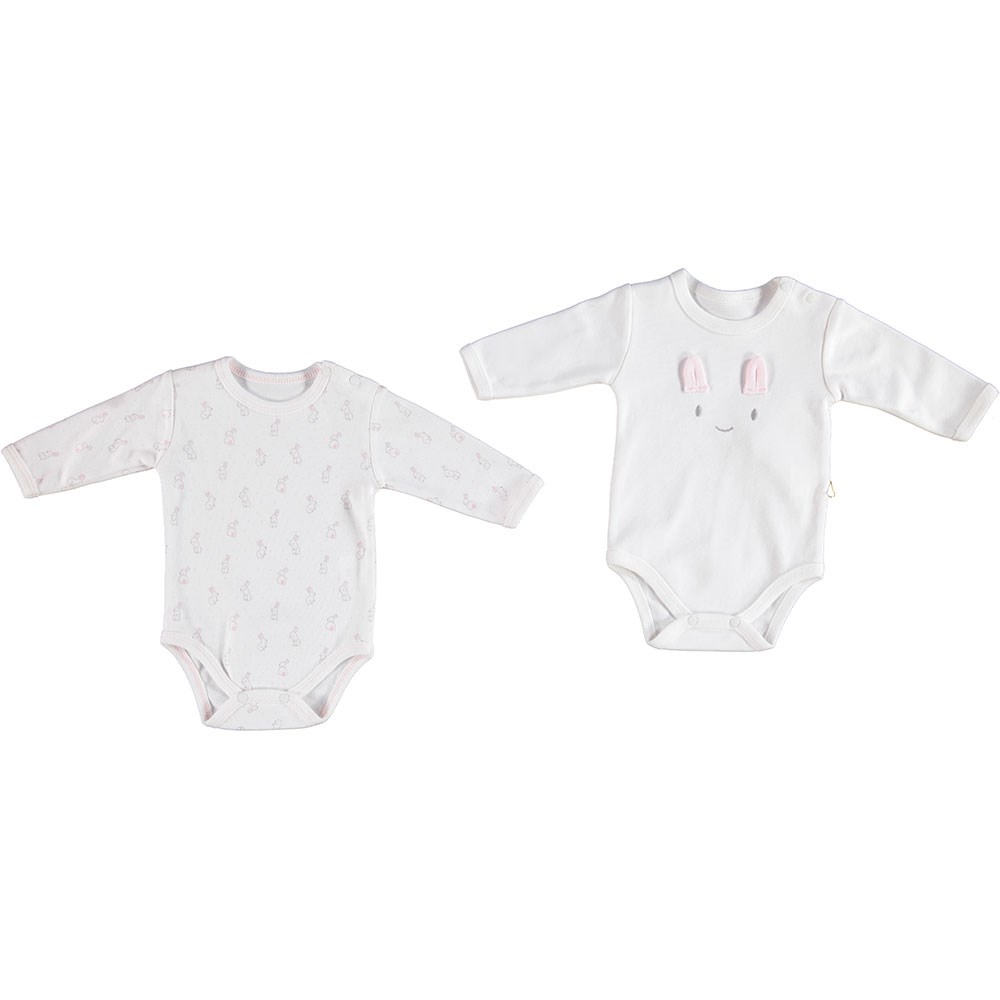 Bibaby Organik Uzun Kollu 2'li Bebek Body 56623 Ekru-Pembe