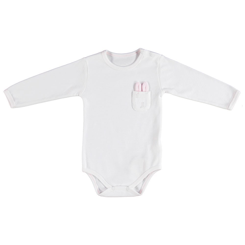 Bibaby Organik Rabbit Uzun Kollu Bebek Body 56615 Ekru-Pembe