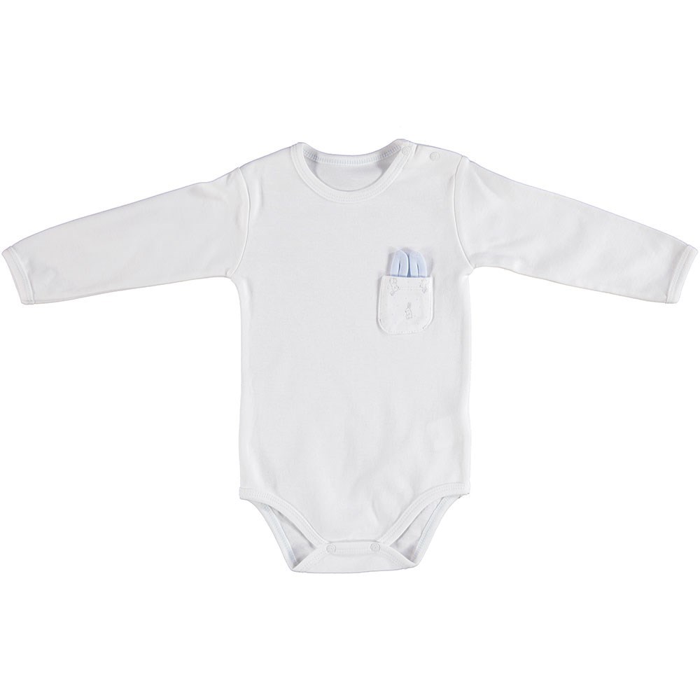 Bibaby Organik Rabbit Uzun Kollu Bebek Body 56616 Ekru-Mavi