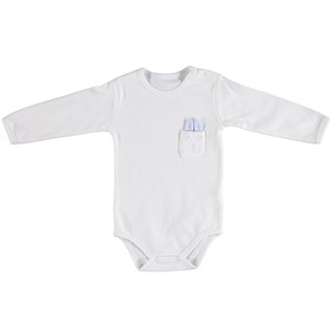 Bibaby Organik Rabbit Uzun Kollu Bebek Body 56616 Ekru-Mavi