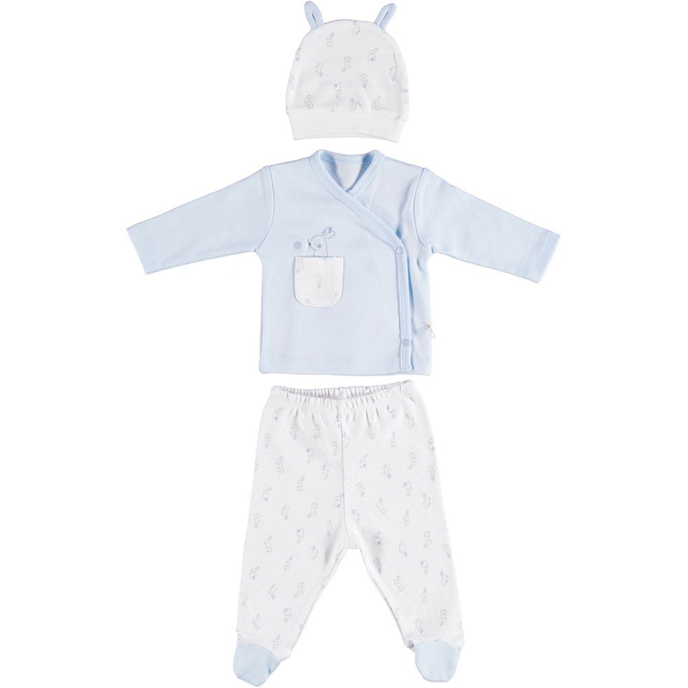 Bibaby Organik Rabbit 3'lü Bebek Zıbını 73140 Ekru-Mavi