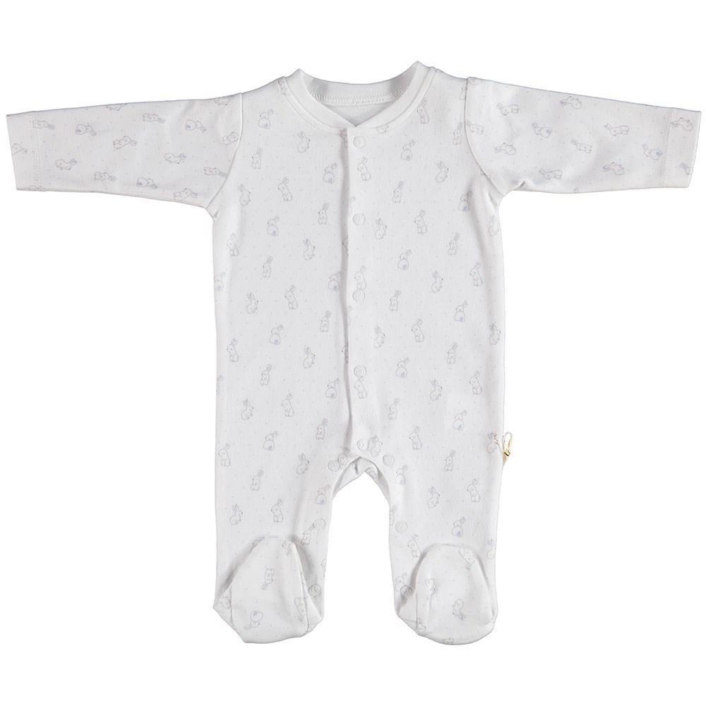 Bibaby Organik Rabbit Bebek Tulumu 60372 Ekru-Mavi