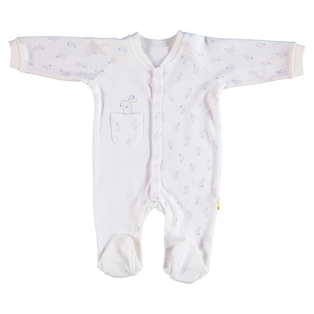 Bibaby Organik Rabbit Bebek Tulumu 60370 Ekru-Mavi