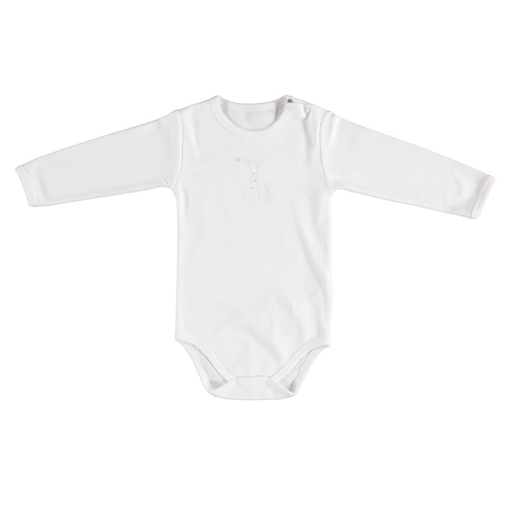 Bibaby Organik Gıraffe Uzun Kollu Bebek Body 56621 Ekru-Pembe