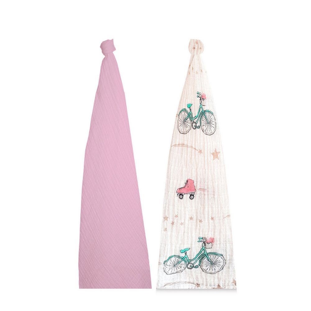 Momeasy İkili Müslin Örtü 100x120  Beyaz-Pembe